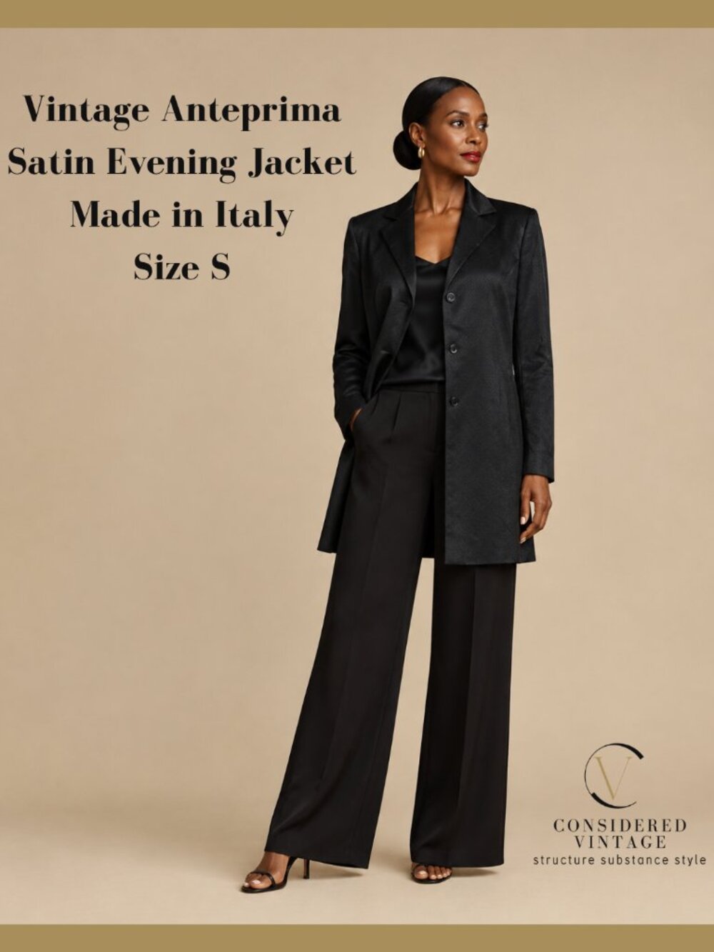 Anteprima Vintage Black Satin Evening Jacket / Blazer Dress - Made in Italy